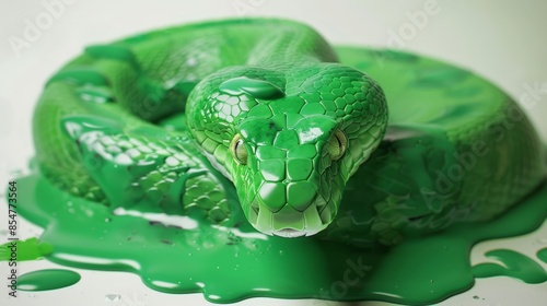 Green Snake in Glossy Paint, Generative AI photo