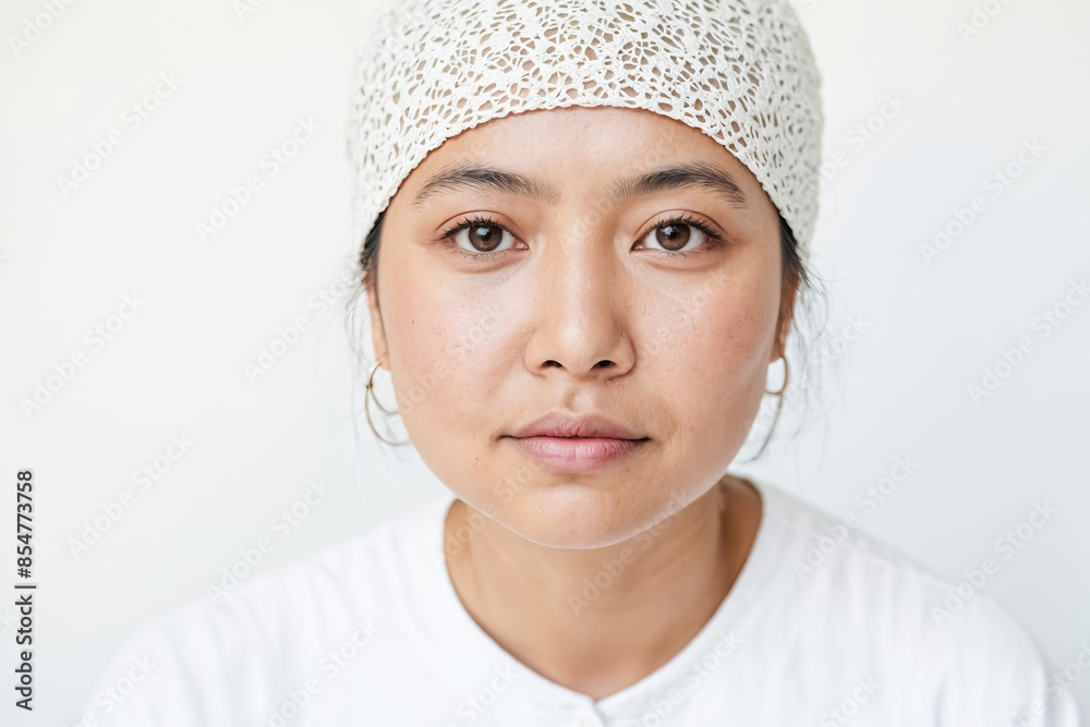 Portrait of a Young Woman with a White Lace Headscarf Portrait of a Young Woman with a White Lace Headscarf