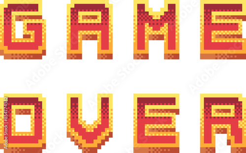 Game Over text in Pixel Art style.