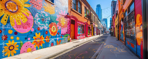 A vibrant street art mural adorning the side of a building.