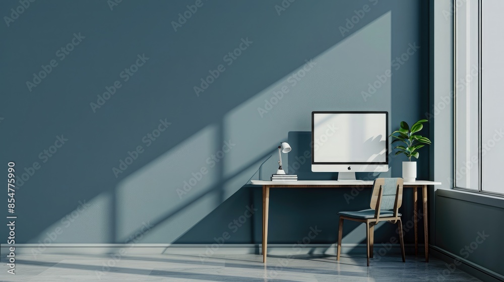 Close up Minimalistic workspace with computer modern designer desktop with blank computer screen, office equipment decorations on table. Mock up Close up Minimalistic workspace with computer modern designer desktop with blank computer screen, office equipment decorations on table. Mock up