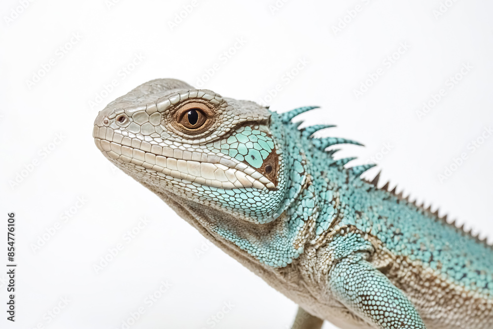 Close-up of a blue lizard with white background Close-up of a blue lizard with white background