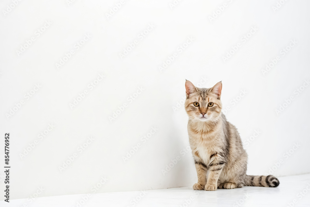 Obraz premium Cute tabby cat sitting on a white background
