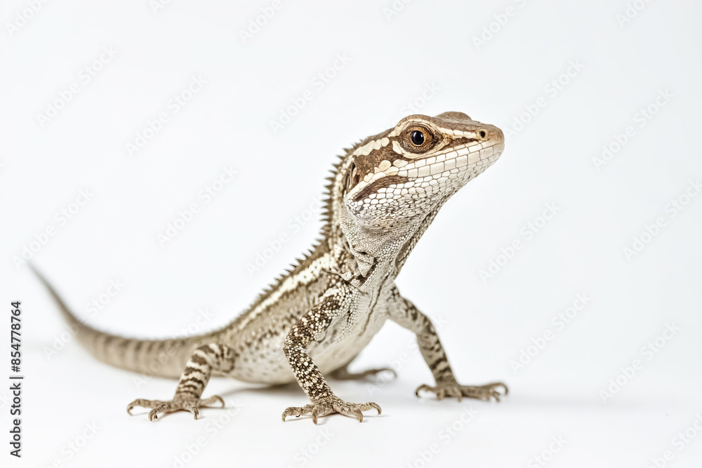 Obraz premium Close-up of a brown lizard on a white background