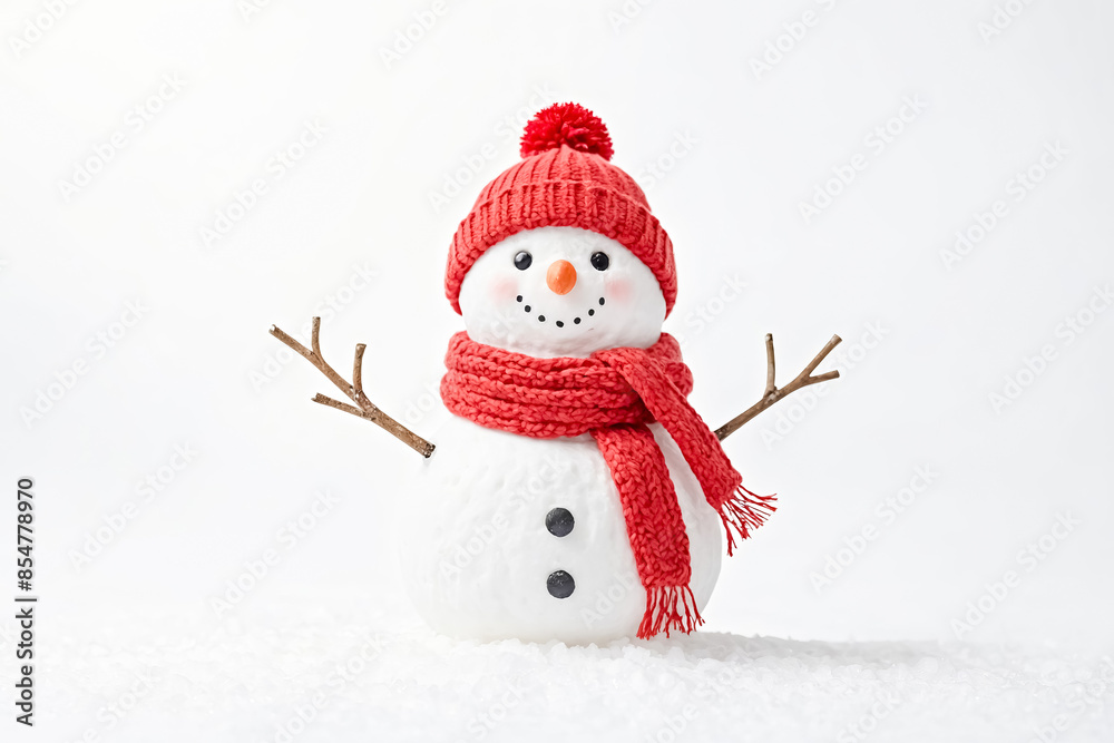 Snowman With Red Knit Hat And Scarf Snowman With Red Knit Hat And Scarf