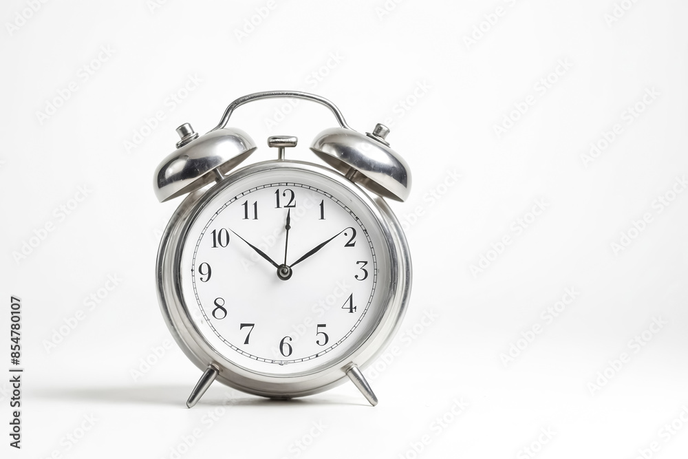 Classic Silver Alarm Clock On White Background Classic Silver Alarm Clock On White Background