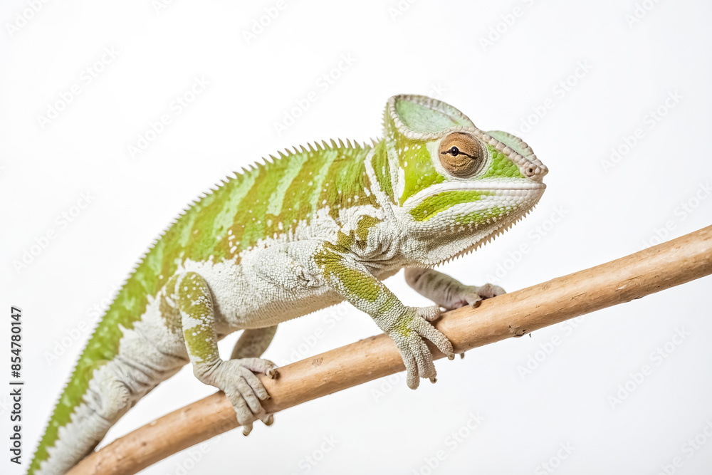 Fototapeta premium Green Veiled Chameleon on a Branch