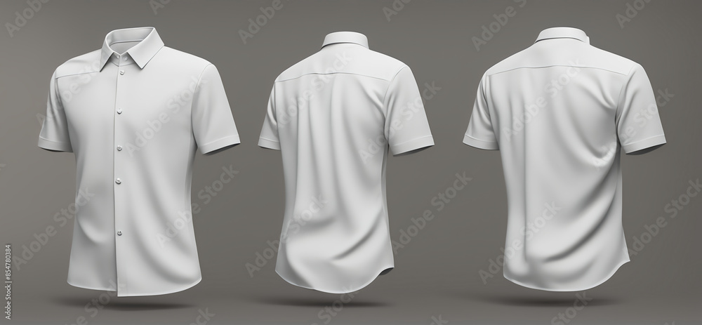 Blank collared shirt mockup design, front, side and back views, tee design presentation for print, 3d rendering, 3d illustration Blank collared shirt mockup design, front, side and back views, tee design presentation for print, 3d rendering, 3d illustration