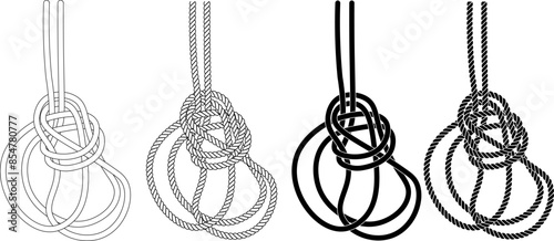 Triple bowline rope Knot icon set