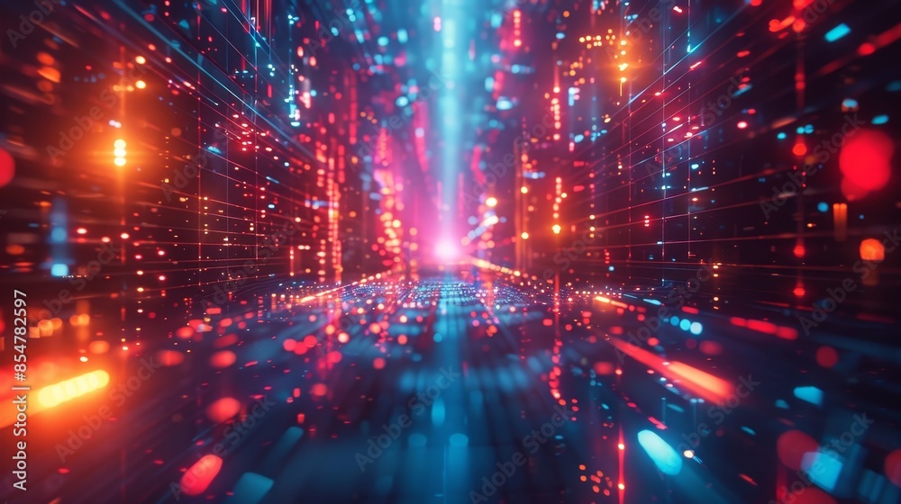 A bright, colorful, and abstract image of a cityscape with neon lights A bright, colorful, and abstract image of a cityscape with neon lights