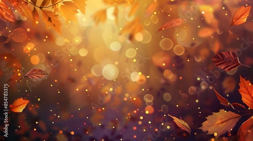Abstract background with glittering bokeh and autumn leaves