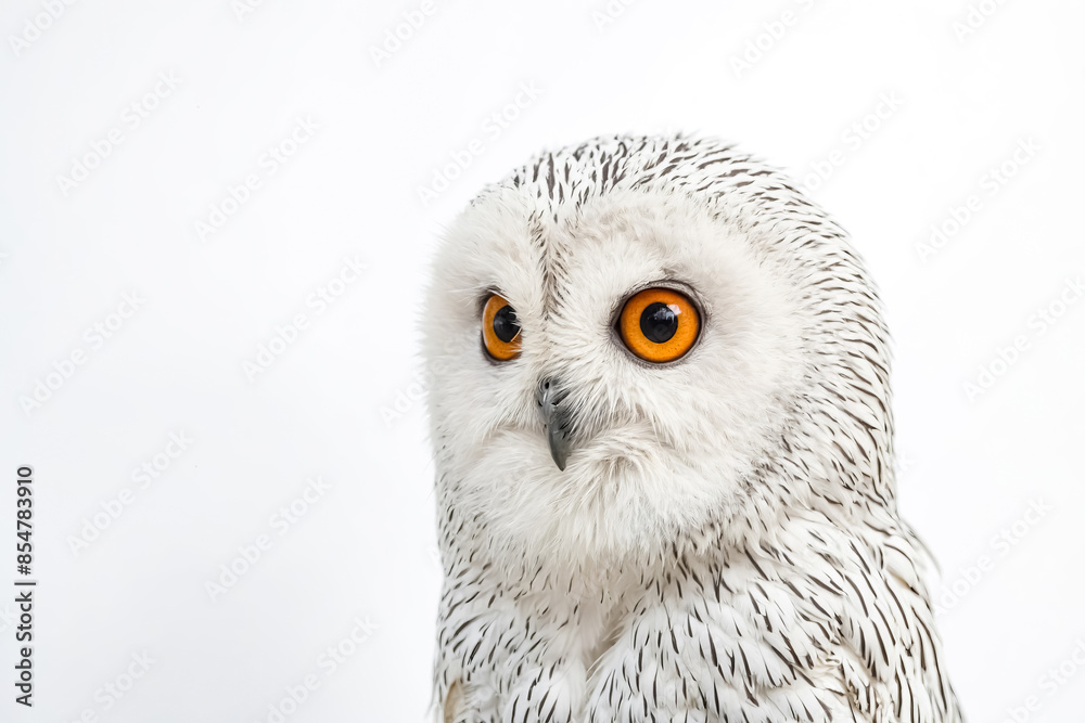 Closeup of a Snowy Owl with Intense Orange Eyes Closeup of a Snowy Owl with Intense Orange Eyes