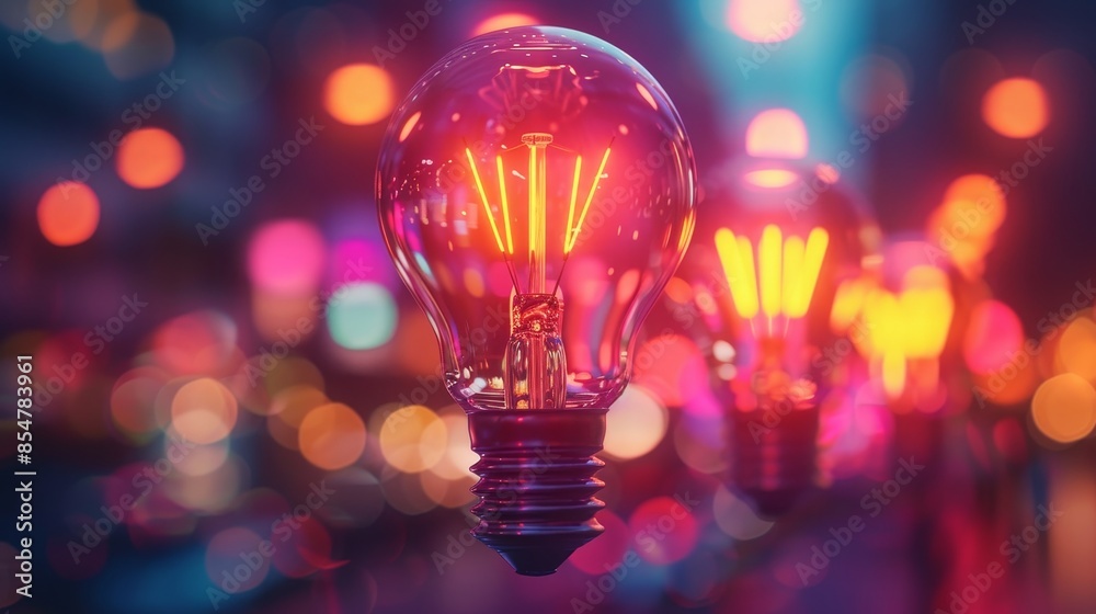 A light bulb is lit up in a city scene A light bulb is lit up in a city scene