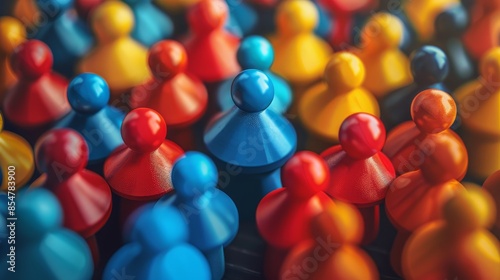 A group of colorful people are standing in a line