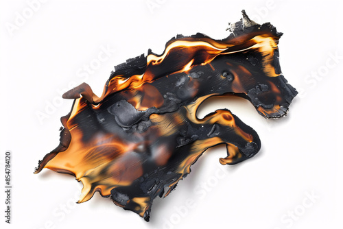 A piece of burnt plastic with melted and charred edges creating a striking visual effect