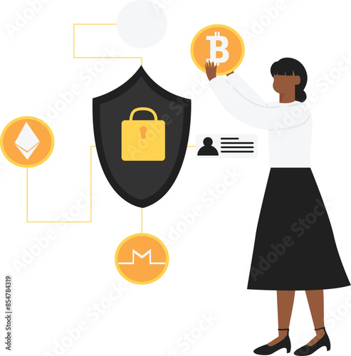 Cryptocurrency blockchain flat design illustration, NFT, Bitcoin Mining, Modern flat cartoon style. Vector illustration on white background