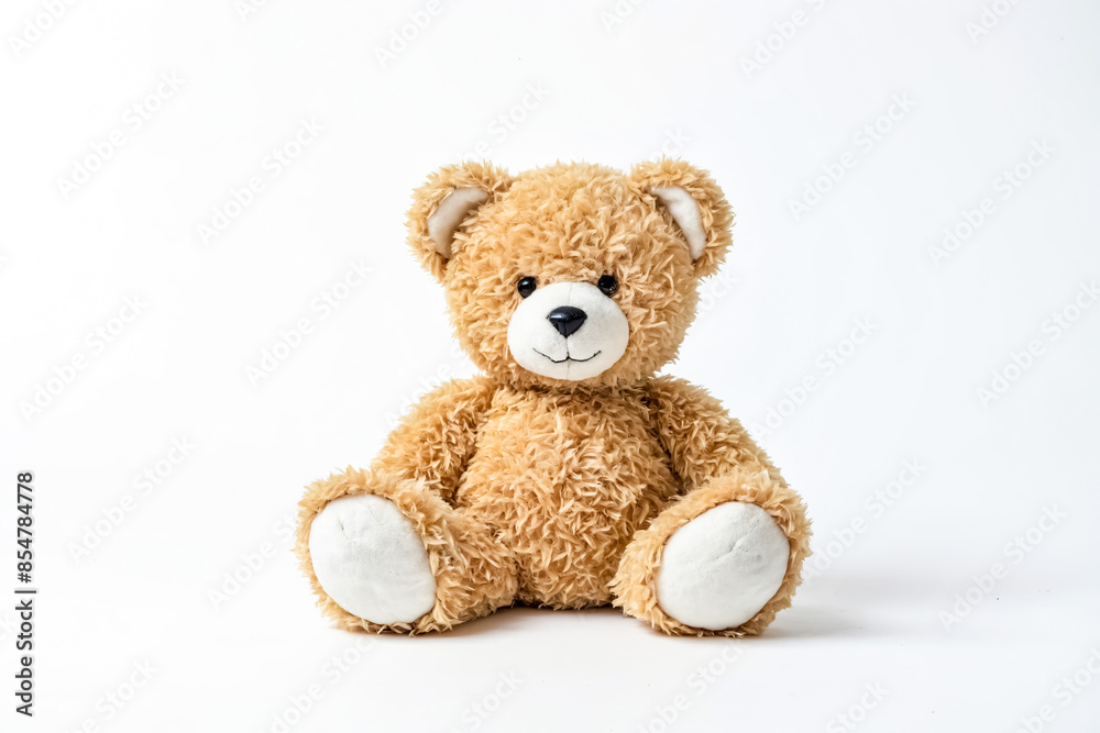Obraz premium Brown teddy bear sitting on white background