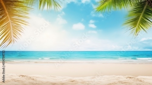 Tropical beach with white sand and palm trees. Seascape.