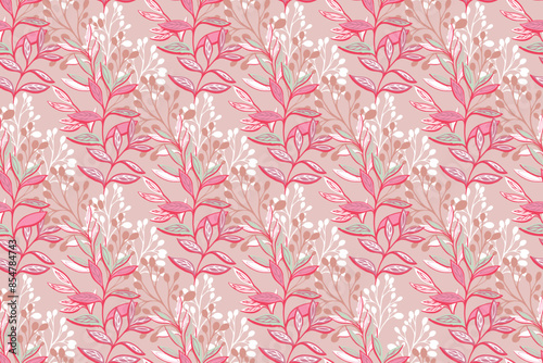 Abstract artistic jungle pattern with unique branches, leaves, leaf pattern. Creative beige botanical contemporary seamless printing. Vector hand drawing illustration. Designs for textiles, fashion