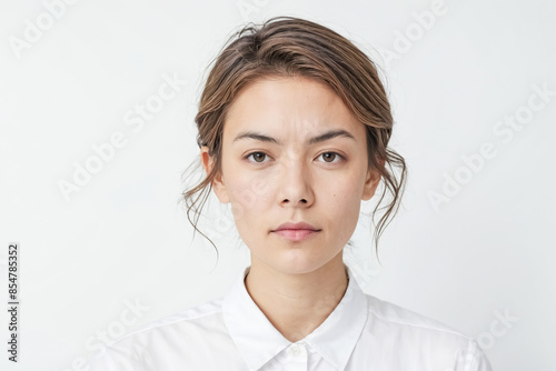 Portrait of a young woman with serious expression