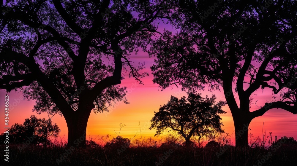 Trees silhouetted by the sunset Trees silhouetted by the sunset