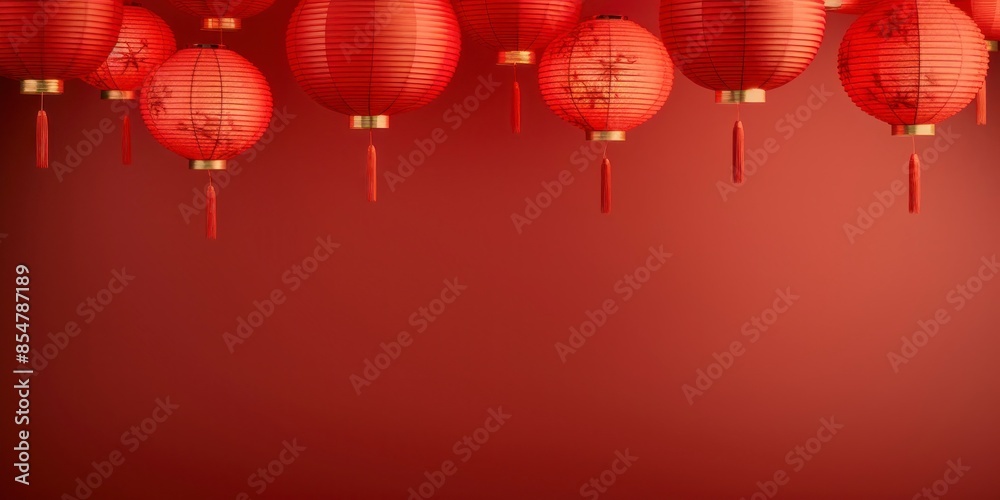 Chinese lanterns on red background with bokeh effect. Chinese lanterns on red background with bokeh effect.