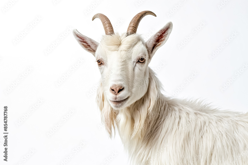 Close Up Portrait of a White Goat with Horns Close Up Portrait of a White Goat with Horns