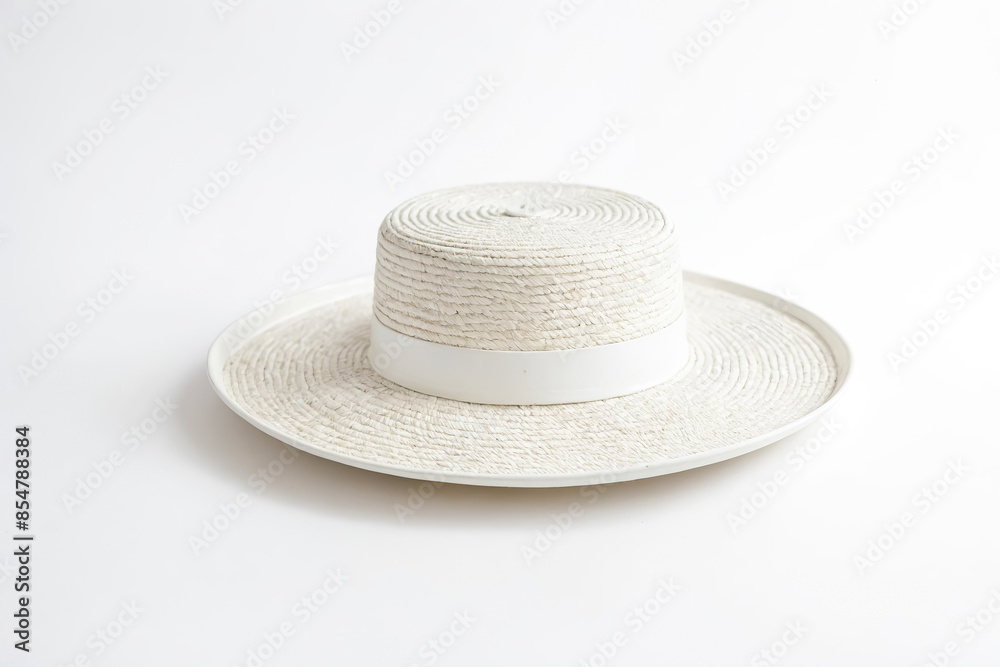 White Straw Hat on a White Background White Straw Hat on a White Background