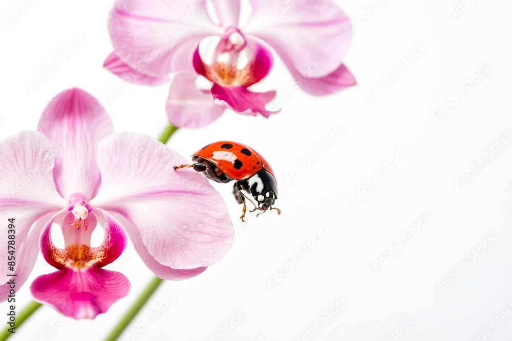 Fototapeta premium Ladybug on a Pink Orchid Flower