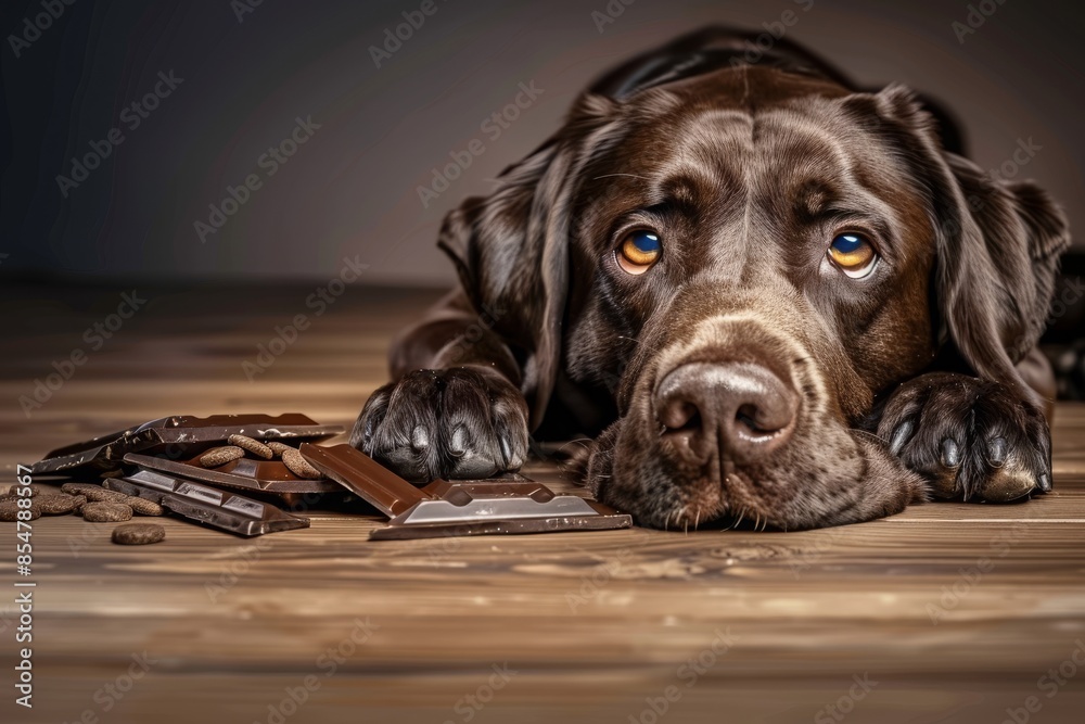 Picture of Dog Sitting Near Partially Eaten Chocolate - Highlighting Toxicity and ...