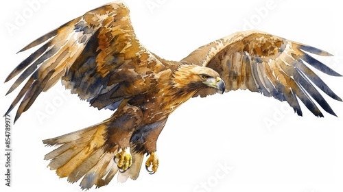 A golden eagle clipart, landing, watercolor painting, rich browns and golds, isolated on white background