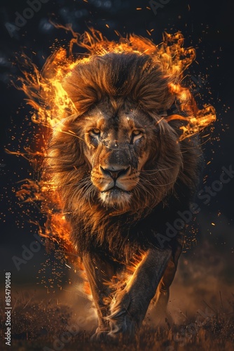 Majestic Fire Lion: A Surreal Portrait of Power and Flame