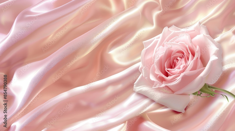 Pastel satin fabric texture background with a pink rose design Pastel satin fabric texture background with a pink rose design