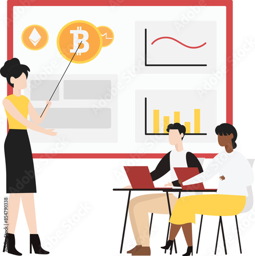 Cryptocurrency blockchain flat design illustration, NFT, Bitcoin Mining, Modern flat cartoon style. Vector illustration on white background