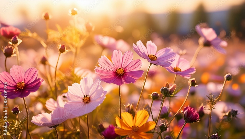 Springtime Splendor: Bright Cosmos Flowers Up Close Springtime Splendor: Bright Cosmos Flowers Up Close