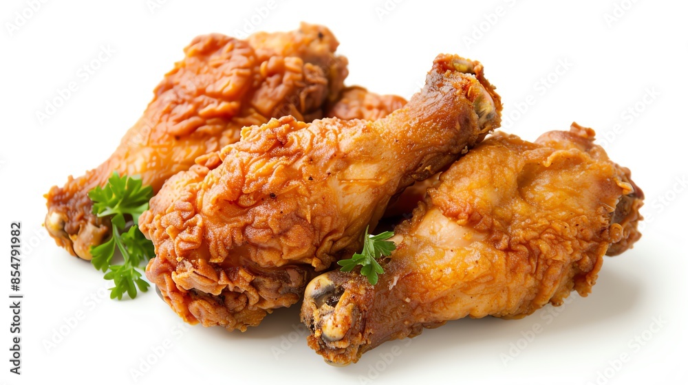 A top view of Fried Chicken isolated white background, studio light for focused advertising A top view of Fried Chicken isolated white background, studio light for focused advertising