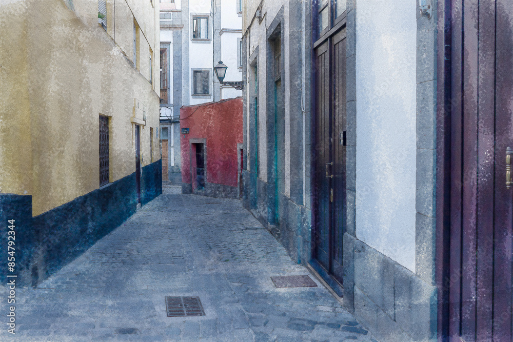 Fototapeta premium watercolor of the vegueta neighborhood in las palmas