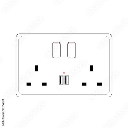 Power plug two Socket Outlet type g with switch and usb port