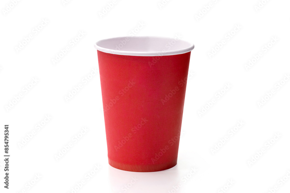 Red paper cup isolated on white background, close-up Red paper cup isolated on white background, close-up