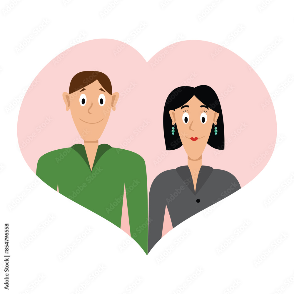 Loving Couple in a Heart Shaped Frame. Love and relationship concept vector Loving Couple in a Heart Shaped Frame. Love and relationship concept vector