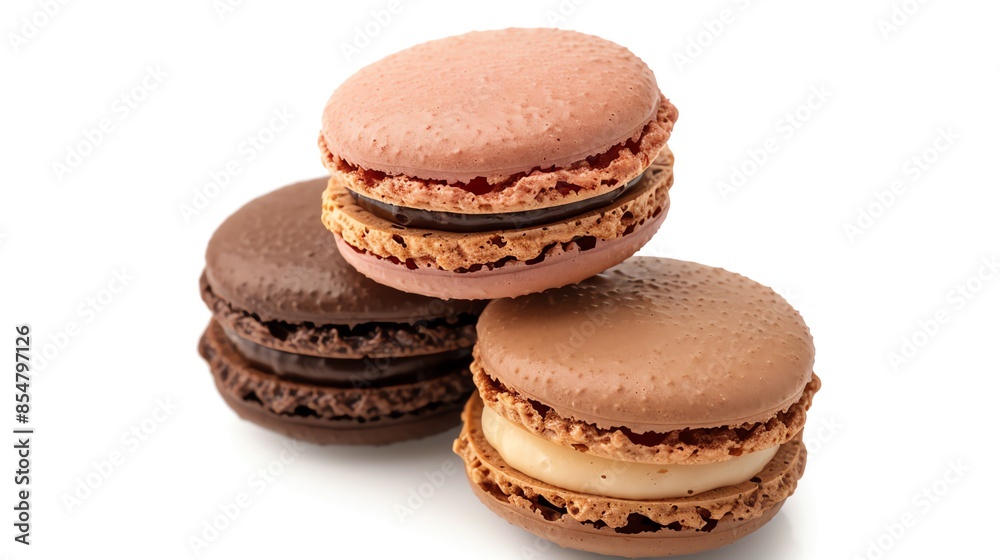 A view of Macarons isolated white background, studio light for focused advertising A view of Macarons isolated white background, studio light for focused advertising