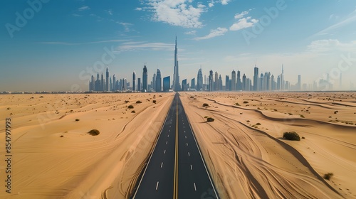 Fototapeta Naklejka Na Ścianę i Meble -  Dubai's Skyline Seen from Sand Dunes


