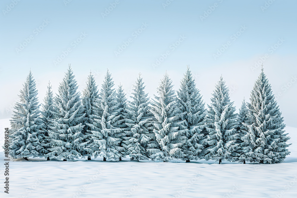 Snow-Capped Fir Trees Against Clear Blue Sky - Minimalist Winter Scene Snow-Capped Fir Trees Against Clear Blue Sky - Minimalist Winter Scene