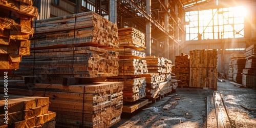 Wallpaper Mural Stacks of Wood in a Sunny Warehouse Torontodigital.ca