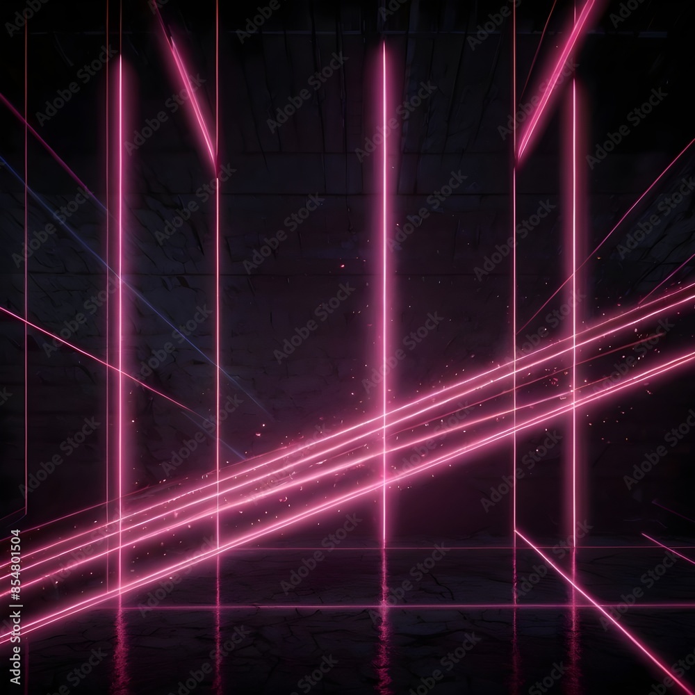 Fototapeta premium Dark background with lines and spotlights, neon light, night view. Abstract pink background Generative AI 