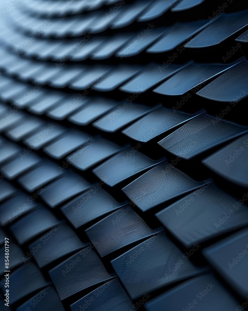 Fototapeta premium Abstract pattern of blue rectangular tiles forming a curved surface.