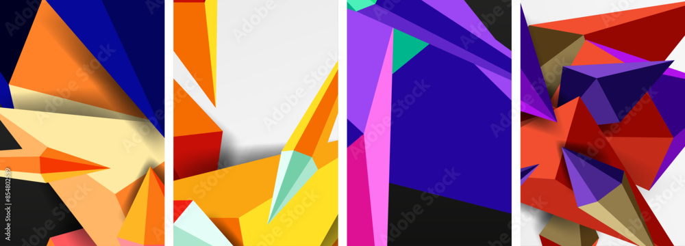 Set of triangle geometric low poly 3d shapes posters Set of triangle geometric low poly 3d shapes posters