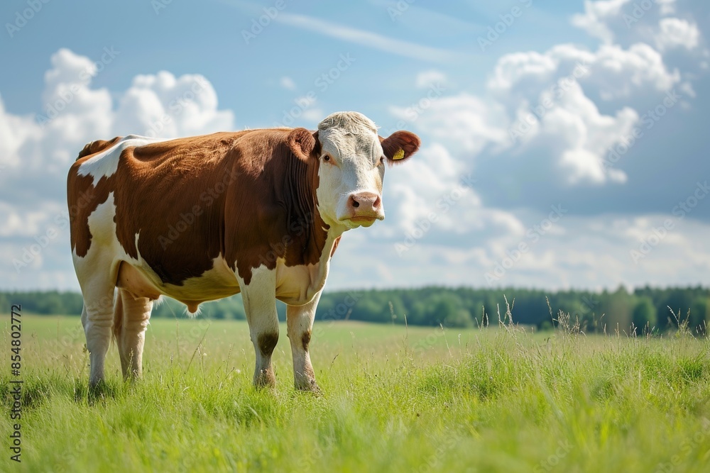 View from side body of a Hereford Cow standing on grass, Awe-inspiring, Full body shot ::2 Side Angle View View from side body of a Hereford Cow standing on grass, Awe-inspiring, Full body shot ::2 Side Angle View
