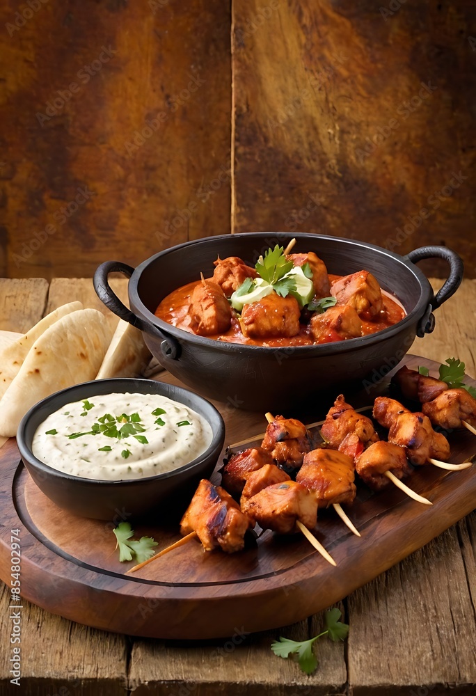 Chicken tikka kebabs, marinated in spices and yogurt then roasted in tandoor or barbeque Chicken tikka kebabs, marinated in spices and yogurt then roasted in tandoor or barbeque