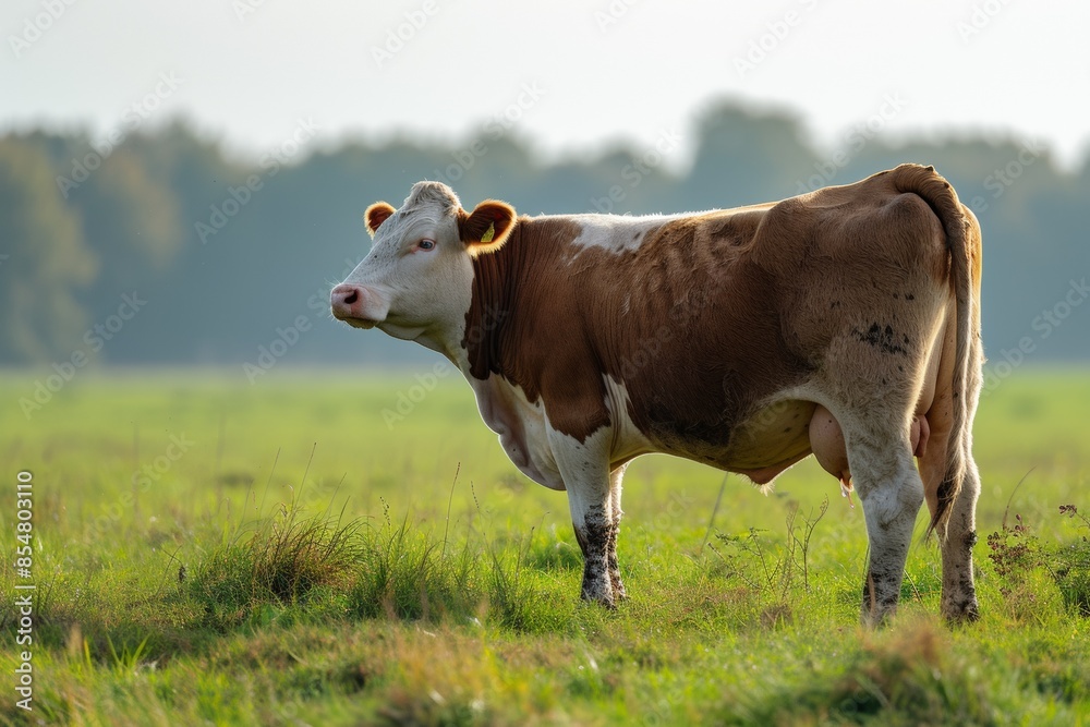 View from side body of a Simmental Cow standing on grass, Awe-inspiring, Full body shot ::2 Side Angle View View from side body of a Simmental Cow standing on grass, Awe-inspiring, Full body shot ::2 Side Angle View